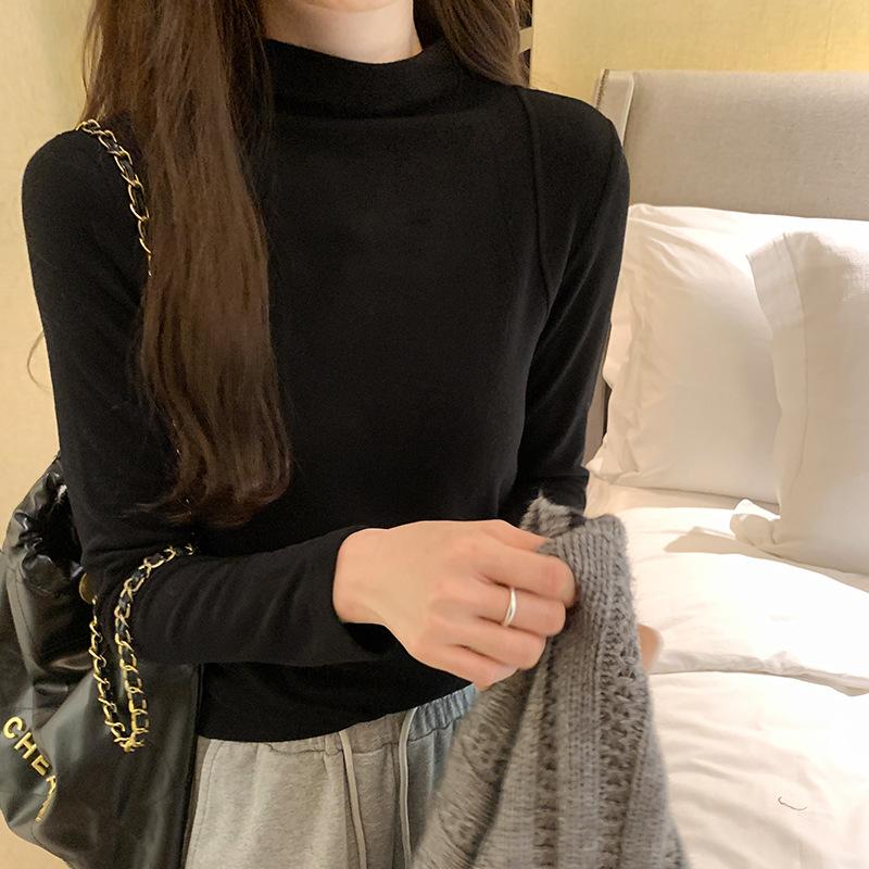 

Женская рубашка с полувысоким воротником и длинными рукавами, новая шикарная белая футболка на осень и зиму, утягивающий топ с узором «рыбья кость» XL