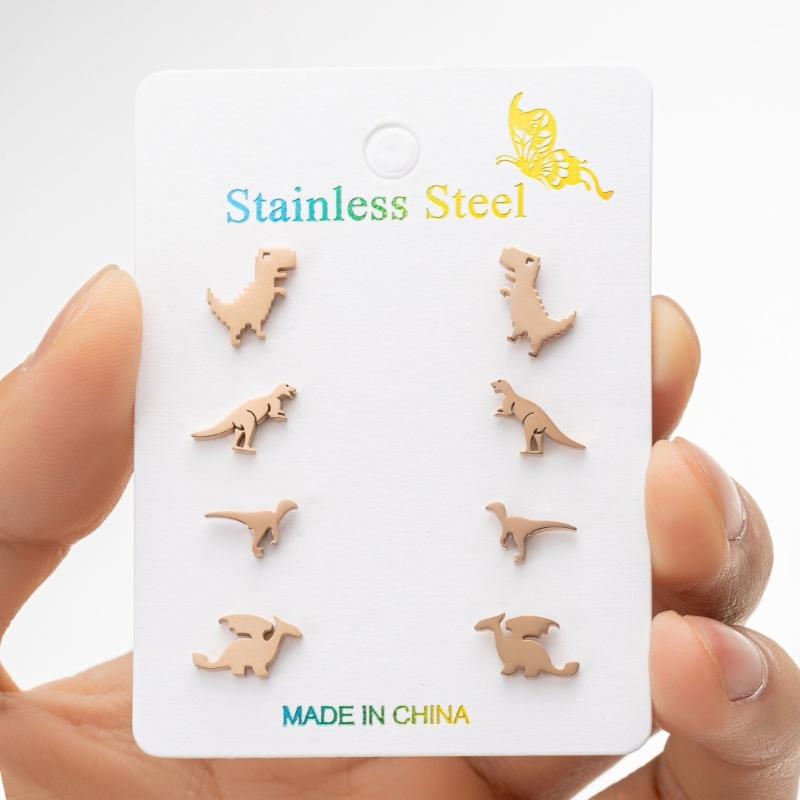 4 Paia Divertenti Orecchini a Forma di Dinosauro dei Cartoni Animati Acciaio Inossidabile Texture Gioielli per Orecchie Moda Spilla per Orecchio Adatto per l'Uso Quotidiano e le Feste
