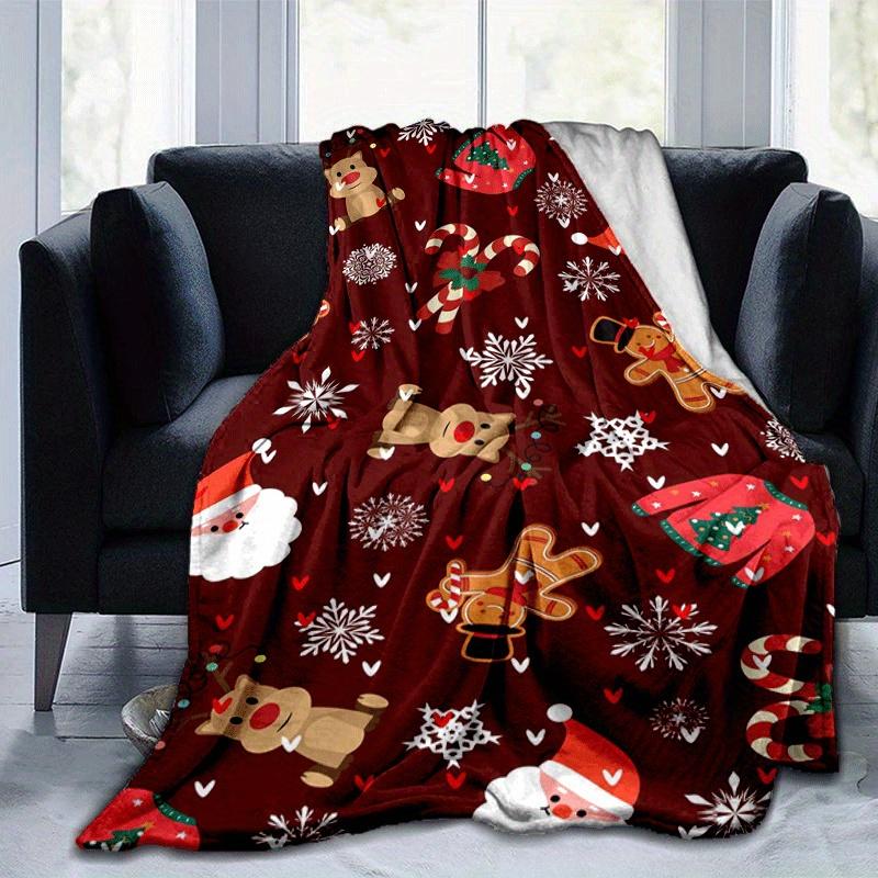 1pc Merry Christmas Printing Lightweight Flannel Blanket, Comfortable and Warm Blanket, for Camping Sofa Bed and Couch Office, in All Seasons