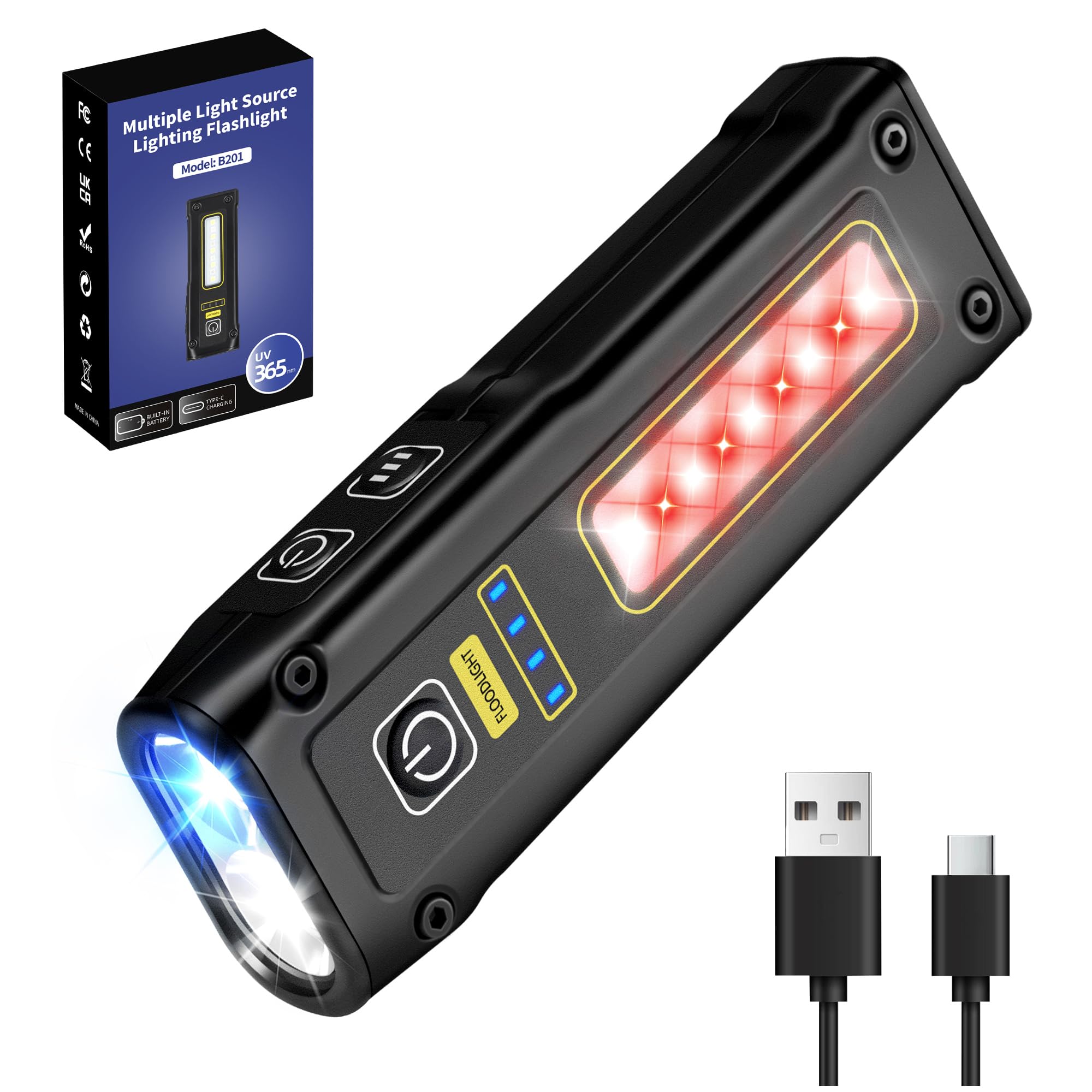 

Ультрафиолетовый фонарик 365 нм, мини-светодиодный, высокопортативный, магнитный, COB, белый, красный, аварийный, питание, смола для отверждения питомцев, фонарик, люмены, перезаряжаемый через USB-C, база,