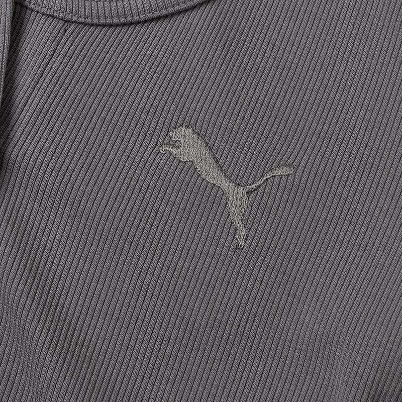 Puma Logo Print Solid Color Outdoor Casual Long Sleeve Cropped Top Women Tops Gray 628475-89