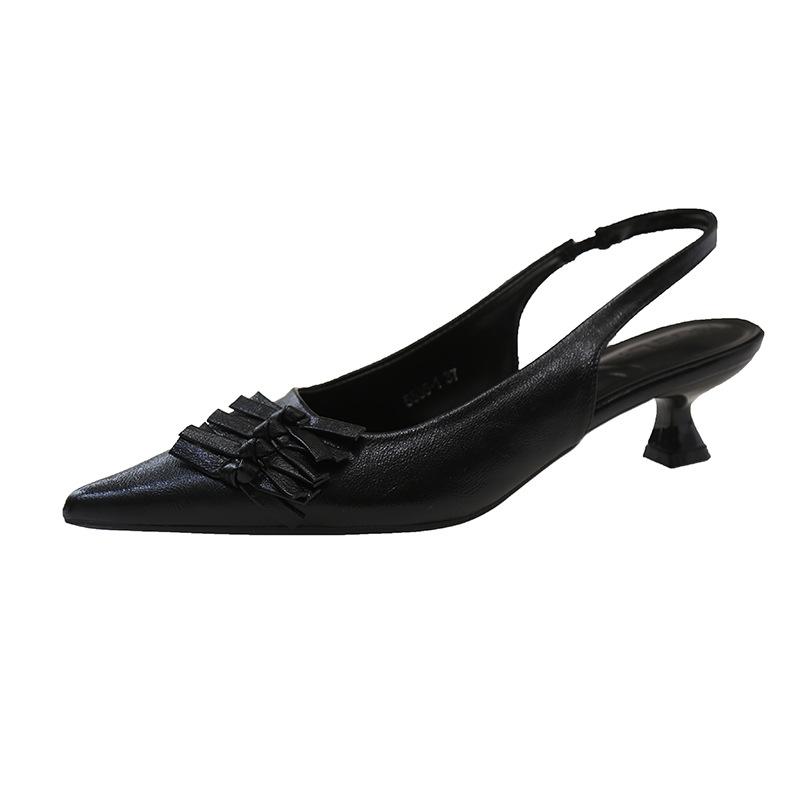 

Spring new temperament bow pointed head empty single shoes thin heel bag head sandals high heels large size 42 чёрный