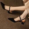 French sandals, new models with black high heels, retro thick heel pointed single shoes