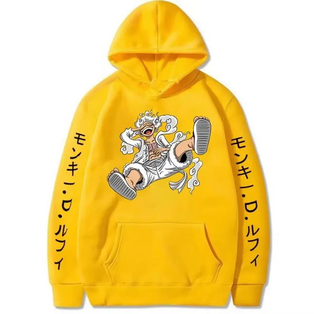 Anime Hoodies for Men ONE PIECE Gear Fifth Fear Luffy Sun Gold Pullover Cotton Hooded Streetwear Sweatshirts