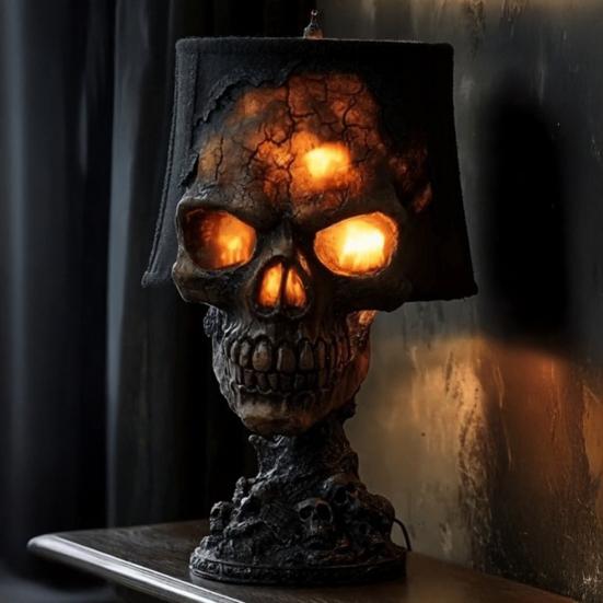 Skalle Bordlampe Gotisk Magma Skallelampe Skummel LED Menneskeskalle Bordlys for Halloweenfest Manteldekorasjon