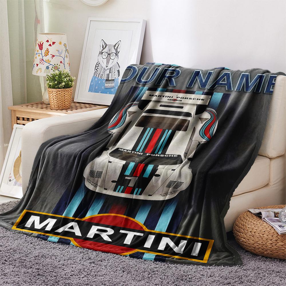1PC Custom Name Martini Racing Patterned Flannel Blanket Suitable For All Seasons for Home Decor Warmth and Comfort Gifts Holiday Present -HE77