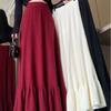Thick Knitted Half Skirt Autumn/Winter New Popular Style Leaf High Waist Word Large Slimming Splicing Medium Length Long Skirt