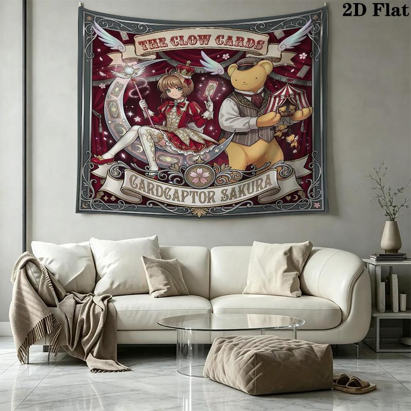 Cardcaptor Sakura Wall Tapestry Aesthetic Wall Hanging Printed Fabric Blanket Decorative Tapestries For Bedroom Living Room Home Decor