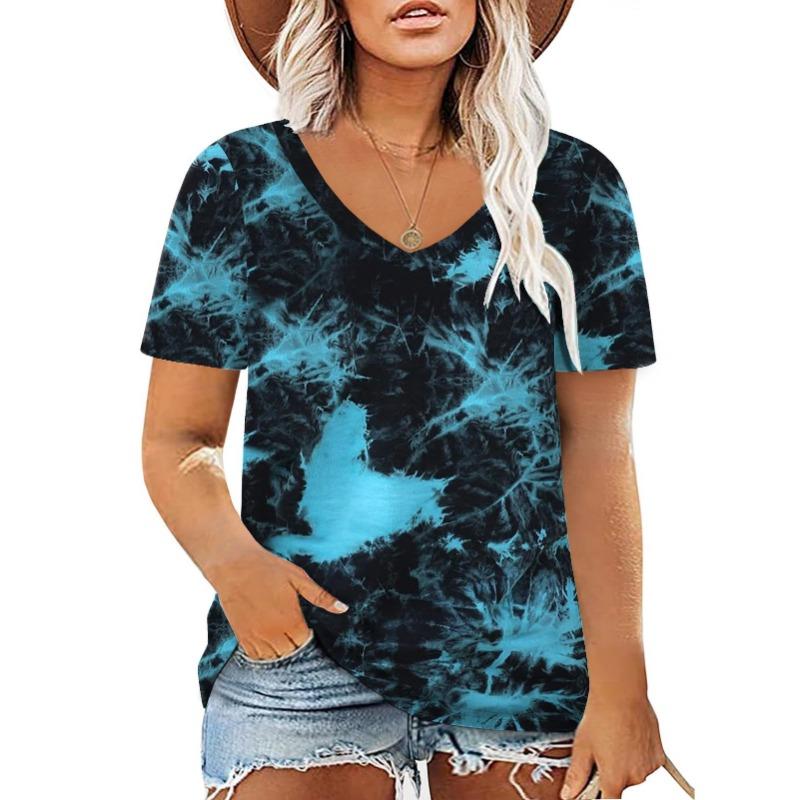 Moda Estiva T-shirt Tie Dye Stampa 3D Donna Streetwear Magliette Casual Top Y2k Donna Harajuku Magliette Scollo a V Abbigliamento Oversize