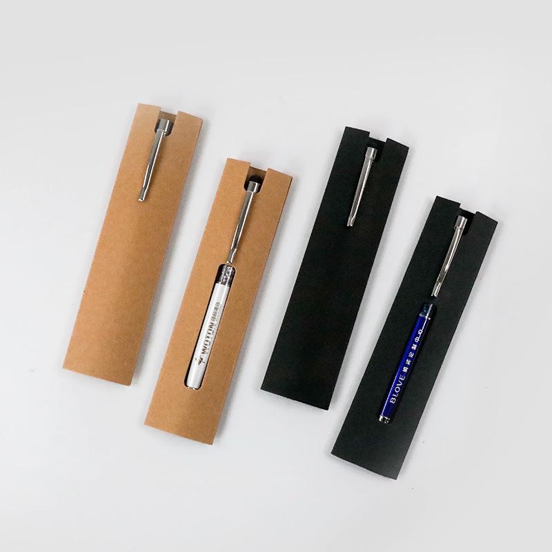 Eco-Friendly Kraft Paper Gift Pen Box with Customizable Black Card and Company Logo.