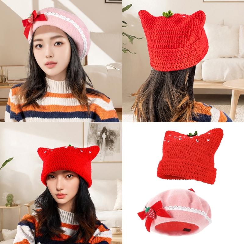 Trendy Painter Hat Strawberry Fashion Hat British Beret for Dating Photography Cabbie Headwear Painter Hat