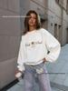 European Autumn/Winter 2025 Women's Stylish Printed Pullover: Loose, Versatile, Plus Velvet, Round Neck Sweatshirt