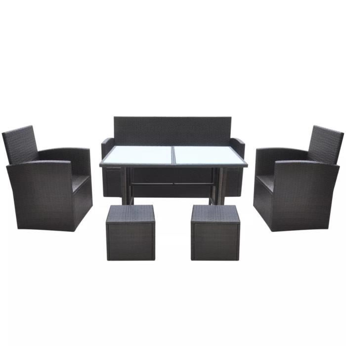 Ensemble de mobilier de jardin - VIDAXL - 6 personnes - Résine tressée - Marron