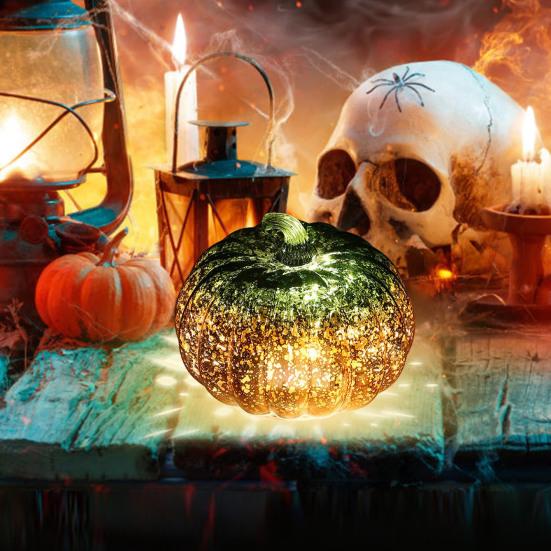 Glass Pumpkin Light Battery Powered LED Light-up Pumpkin Lantern for Halloween Fall Thanksgiving Desk Decor