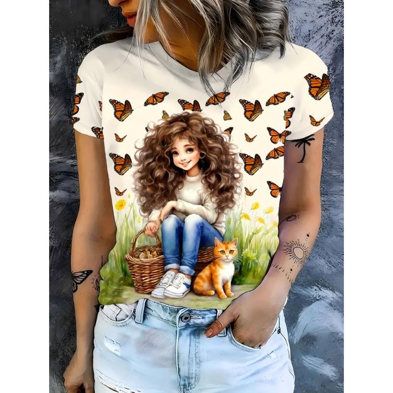 Ladies' T-shirt 3D Printing Fashion Women's Short Sleeve Round Neck Casual Comfortable Top