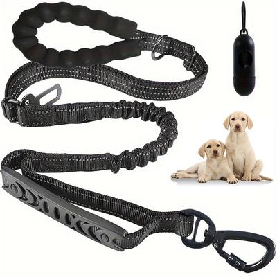 4 In 1 Heavy Duty Bungee Large Dog Leash Padded Handles Reflective Elastic Seat Belt for Training Safe Travel Medium Dog Supply