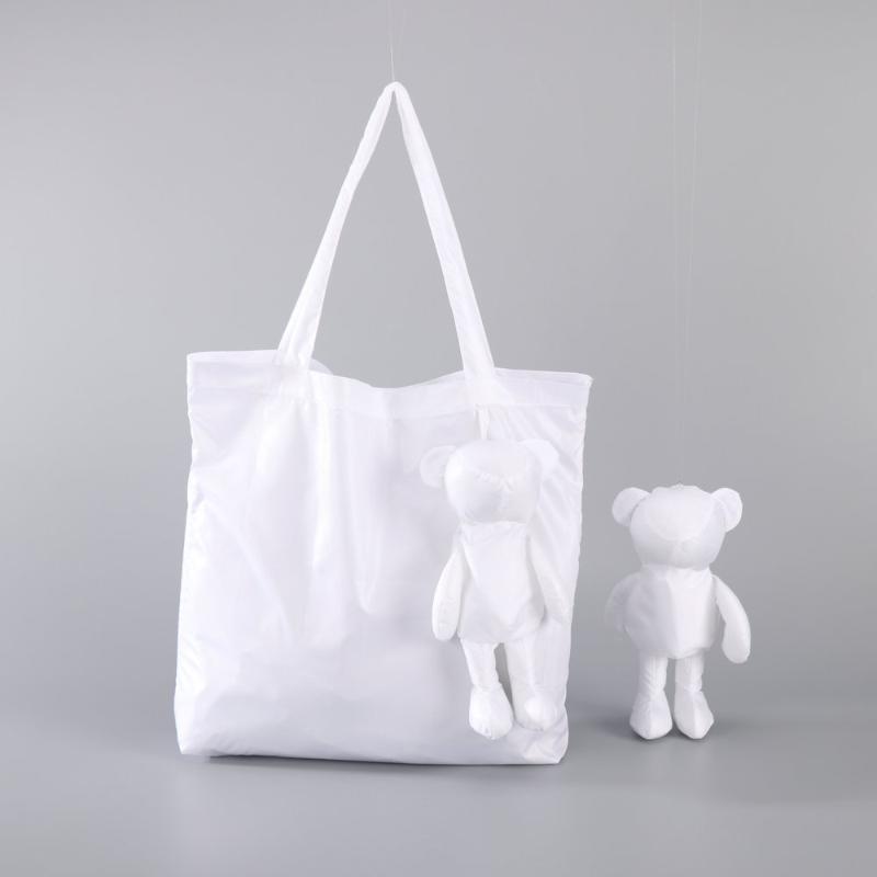 1Pcs Supermarket Shopping Bag Reusable Tote Featuring A Bear Design Large Capacity Cotton Folding Bag