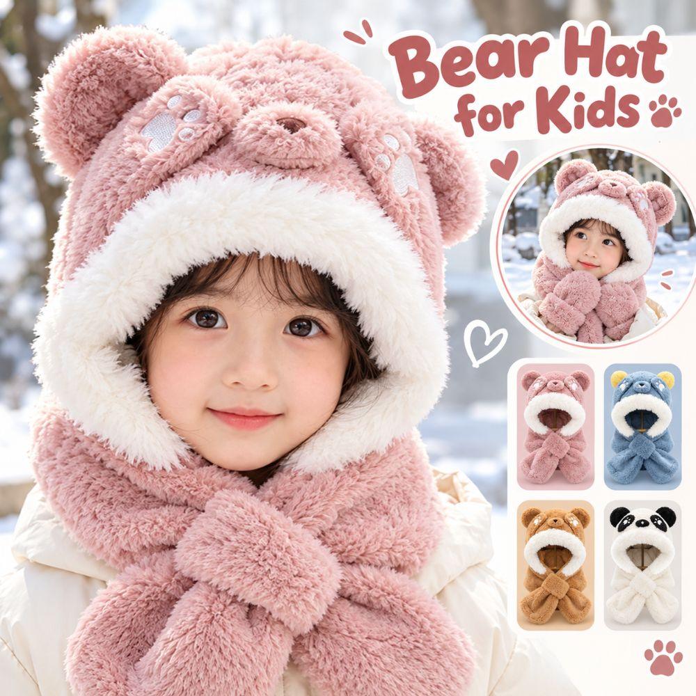 Thickened Winter Kids Plush Hat 2-in-1 Hat Scarf Cute Children's Hooded Scarf Winter