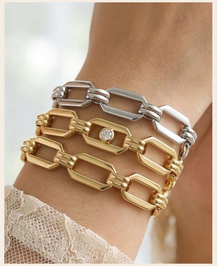 Gliederkettenarmband Silberfarben Edelstahl Geometrischer Dicker Armreif für Damen Wasserdichter Schmuck
