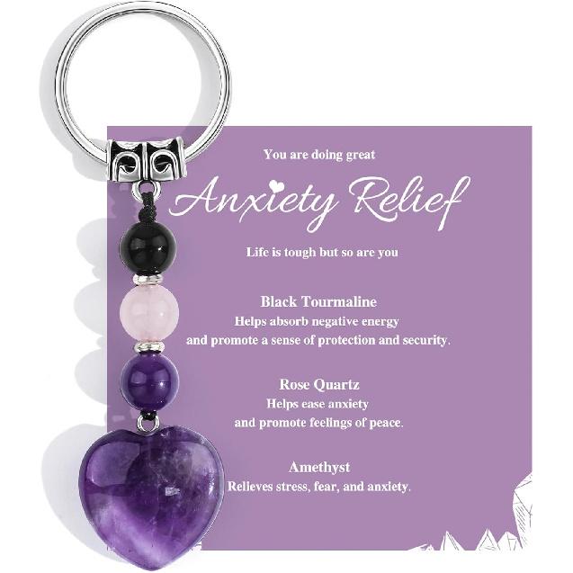 Natural Healing Crystal Heart Keychain Inspirational Gifts for Women Her
