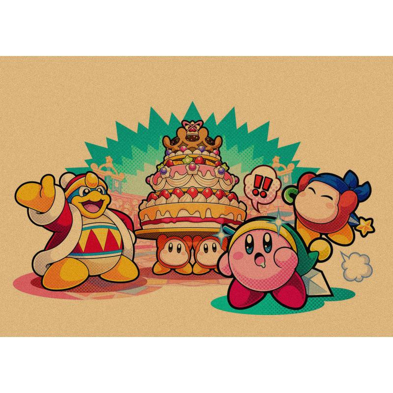 Kirby Retro Japanese Anime Poster - Cartoon Kraft Paper Wall Art