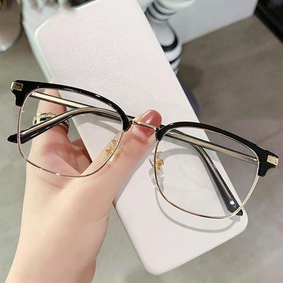 Tr90 Anti-Blaulicht-Brille, Unisex, quadratisch, schlicht, für Herren und Damen, Metallrahmen, Büro, sanfter schwarzer Augenbrauenrahmen