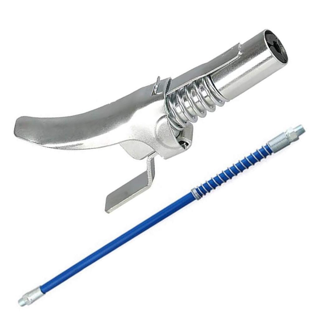 Sac Taske Grease Coupler Lock-On Grease Gun Injector Nipple & Flexi Hose (2-Piece Set)