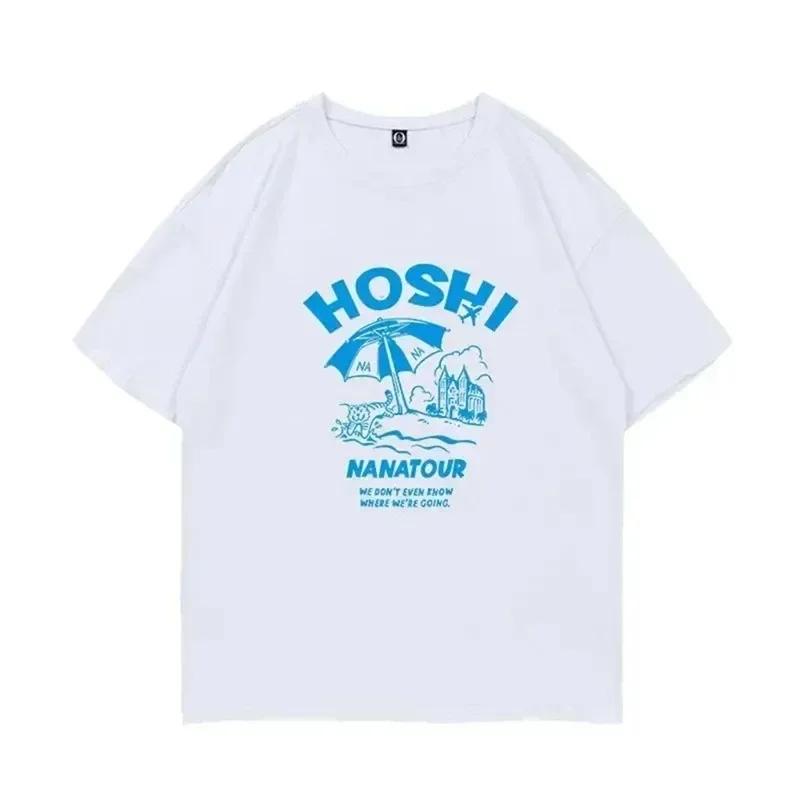 Sommer einfaches weißes Buchstaben-Print Kurzarm Kpop Nanatour Femme T-Shirt S.Coups Jeonghan The8 Y2k Damen Baumwolltop Übergröße