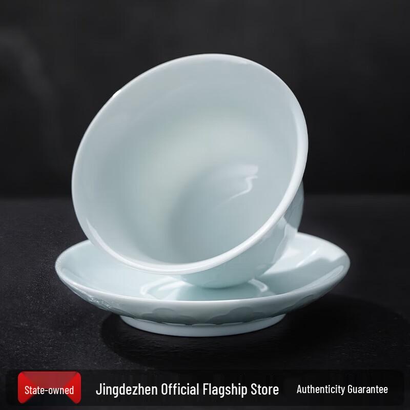 Jingdezhen Ceramic Gaiwan with Shadow Green Carving