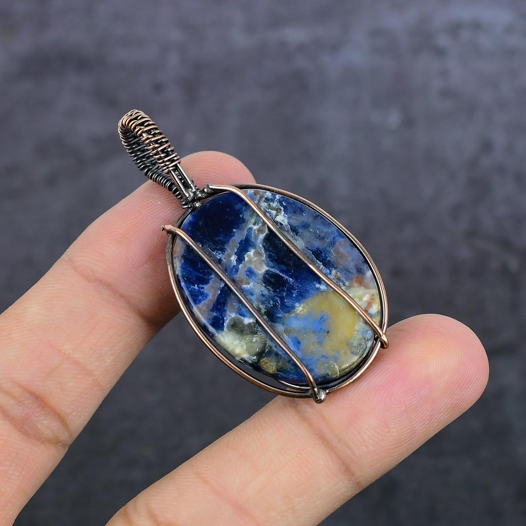 Sodalite Handmade Copper Wire Wrap Jewelry Pendant 2.21" q3S67