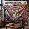 Floral Garden Theme Throw Blanket Custom Name Text Personalized Blanket Soft Cozy Blanket for Home Sofa Bed