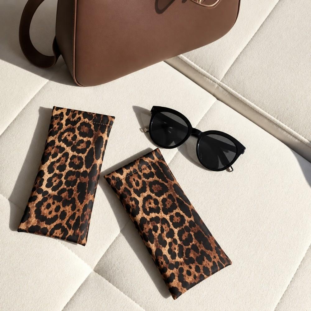Leopard Print Glasses Case Soft PU Leather Sunglasses Case Fashionable Eyeglass Pouch  Unisex