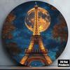 Vintage Paris Eiffel Tower Moonlit Night Round Metal Plaque 8x8 Inch Rustproof Wall Art Living Room Decor