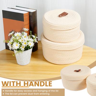 2Pcs Solid White Home Organization And Storage Children Toy Storage Baskets Cotton Rope Woven Laundry Basket Sundries Organizer