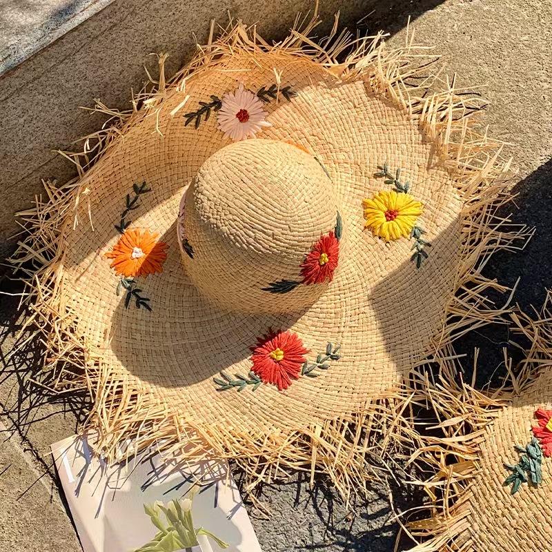 Spitzen Schleife Großer Rand Strohhut Neuer Strand Sonnenhut Damen Schöner Sonnenhut