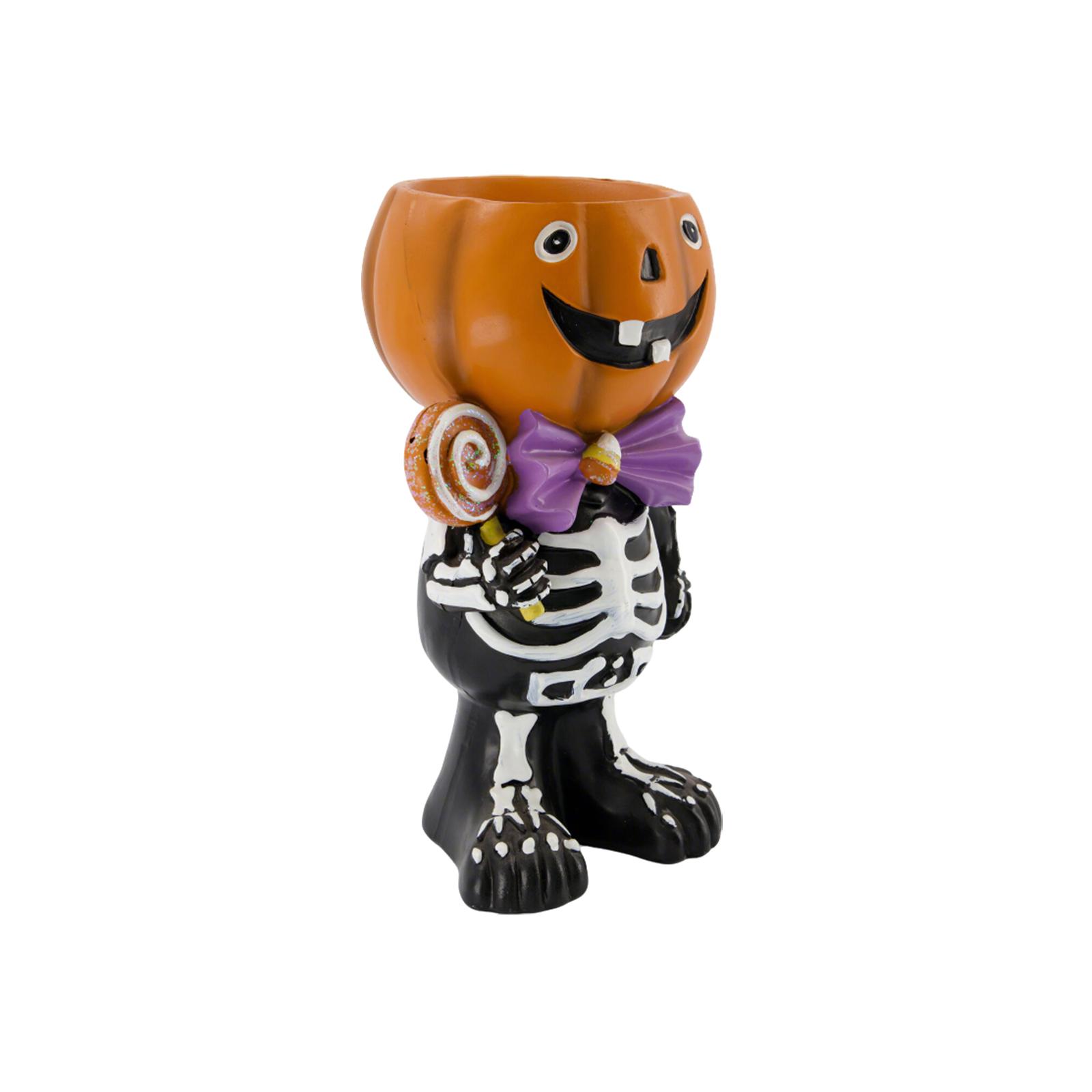 

Хэллоуинская смоляная банка для закусок в виде тыквы, 11,02 дюйма высотой, статуэтка-скульптура тыквы на Хэллоуин, держащая леденец, банка для закусок, хэллоуинская банка для закусок