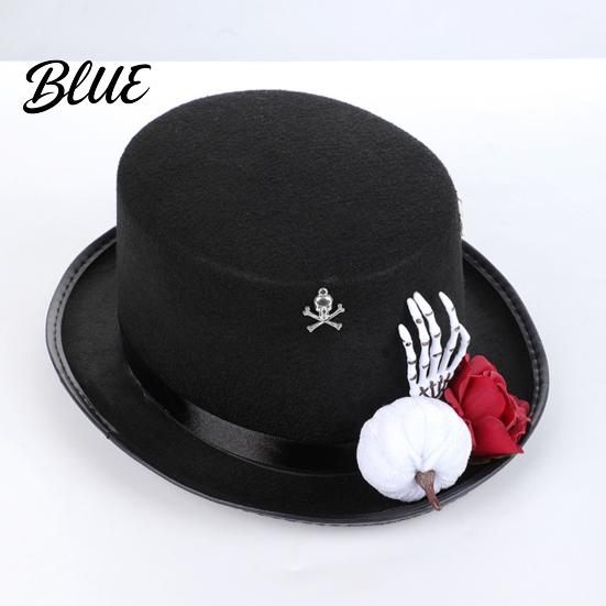 Dark Style Fancy Women Steampunk Felt Hat Top Dress Adults for Men Halloween Cosplay with Skeleton Decorative Festival Headwear