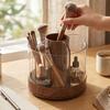 360 Rotating Rotating Makeup Organizer Woodgrain Cosmetics Storage Box  Home Organization