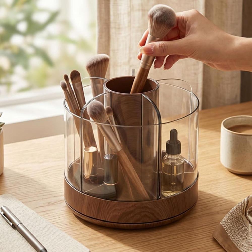 360 Rotating Rotating Makeup Organizer Woodgrain Cosmetics Storage Box  Home Organization