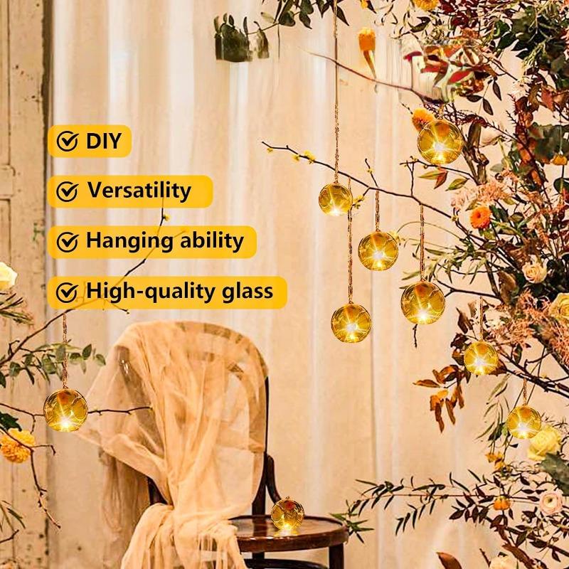 6/12Pcs Hanging Glass Candle Holder Diameter 6/8cm with LED Candle Terrarium for Wedding Party Decor Indoor Outdoor Garden