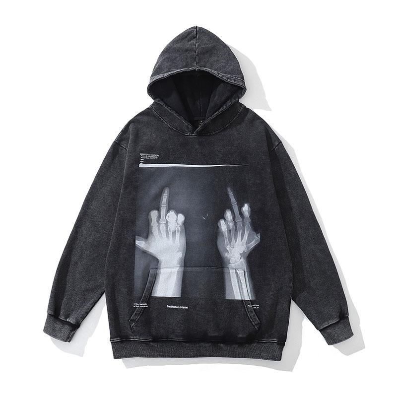 European And American High Street Skull Direct Injection Printing Washed Hooded Sweater Men And Women Loose Retro Trendy Brand Old Coat