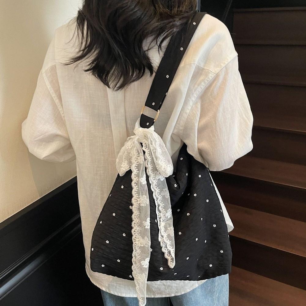 Lace Ribbons Poka Dots Bag Stylish Women's Handbag Fashion Floral Messenger Bag Commuting