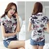 Temperament Ink Printed Short Sleeve Women Casual Shirts Summer Tops Elegant Slim Fit Loose Blouses Women Turn Down Collar Office Lady Shirt New 26528