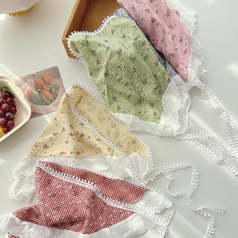 Sweet Flower Triangle Hair Scarf Women Headband Trendy French Pastoral Lace Headwear Girls Scarves Summer Hair Accessories