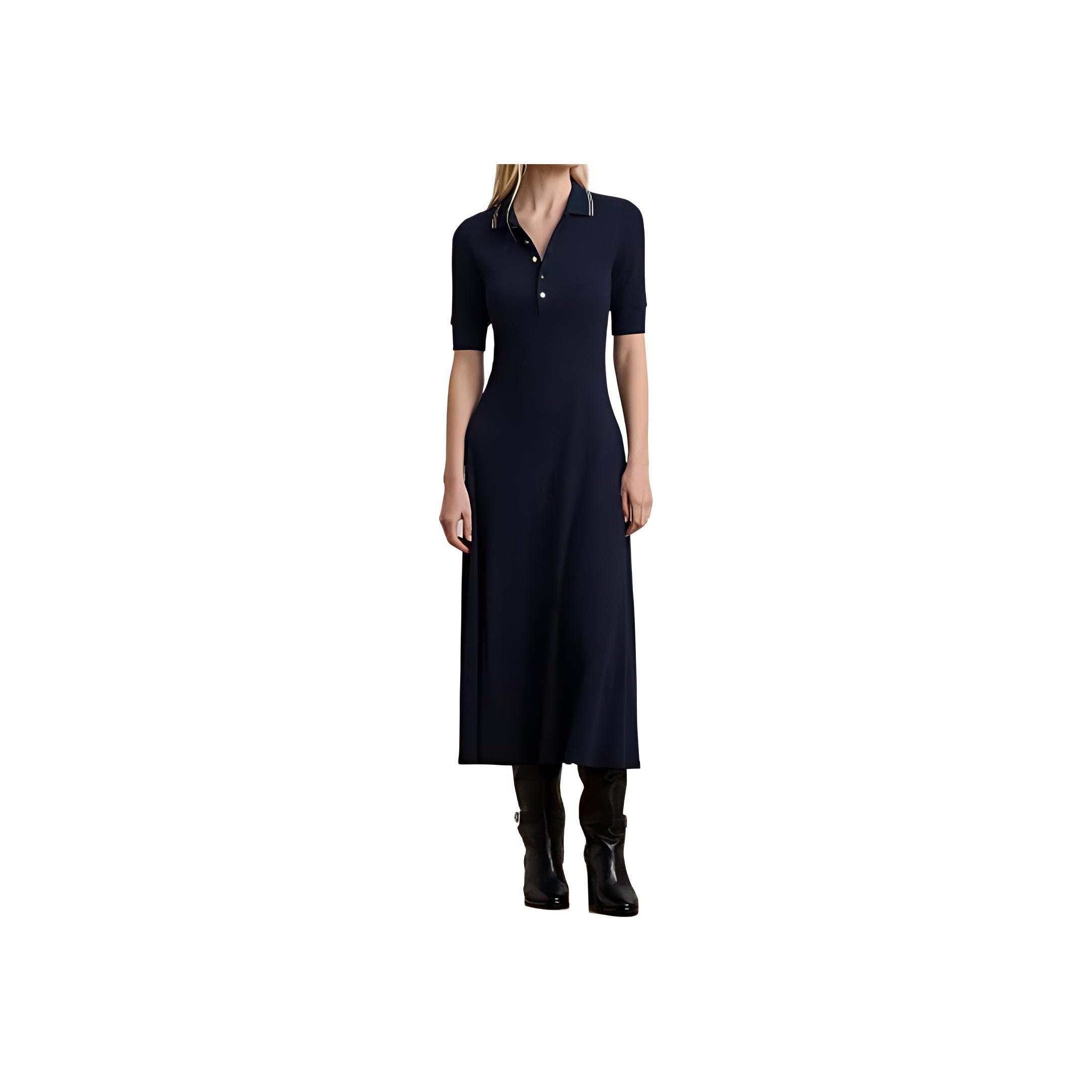 

Платье midi с вышивкой и рубчиком Polo Ralph Lauren, женское, с коротким рукавом, темно-синее 200957638-001 XS