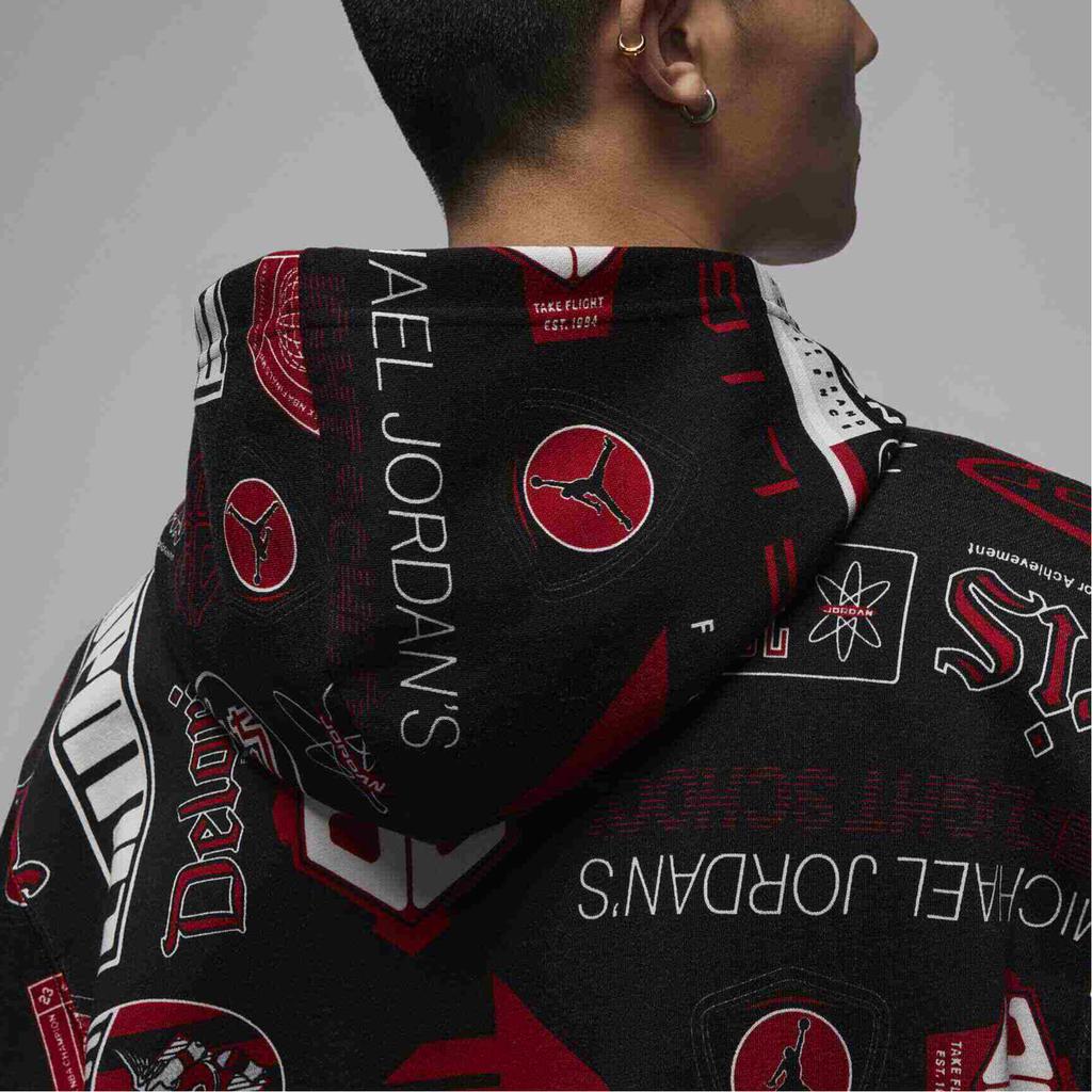Jordan Essentials Fleece Printed Hoodie Men Tops Black Campus-Red HM7255010