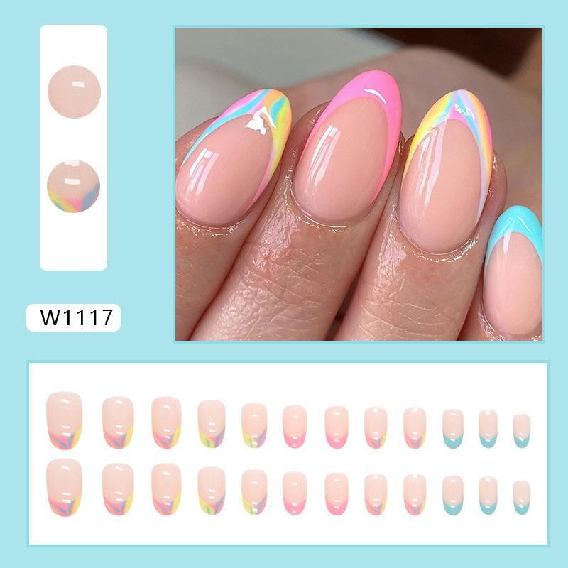 Oval colorful French European and American sweet girl ins wind wearable fake nails 24 pieces removable