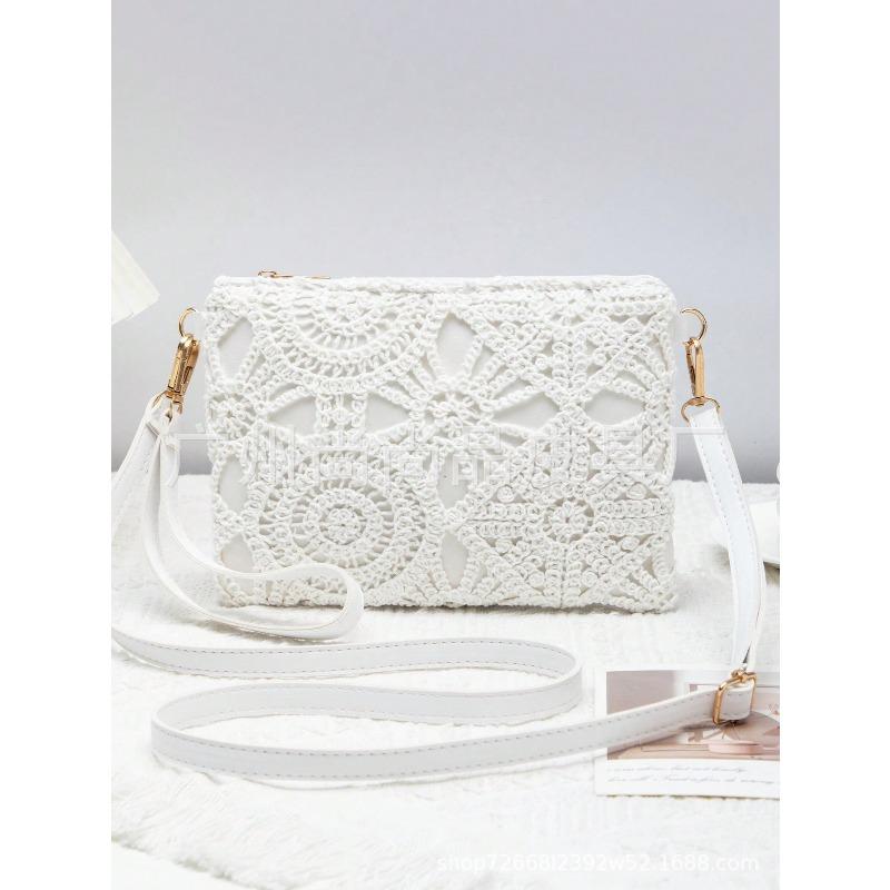 

New trend hollow flower hand bag shoulder crossbody casual small square bag light luxury daily matching белый