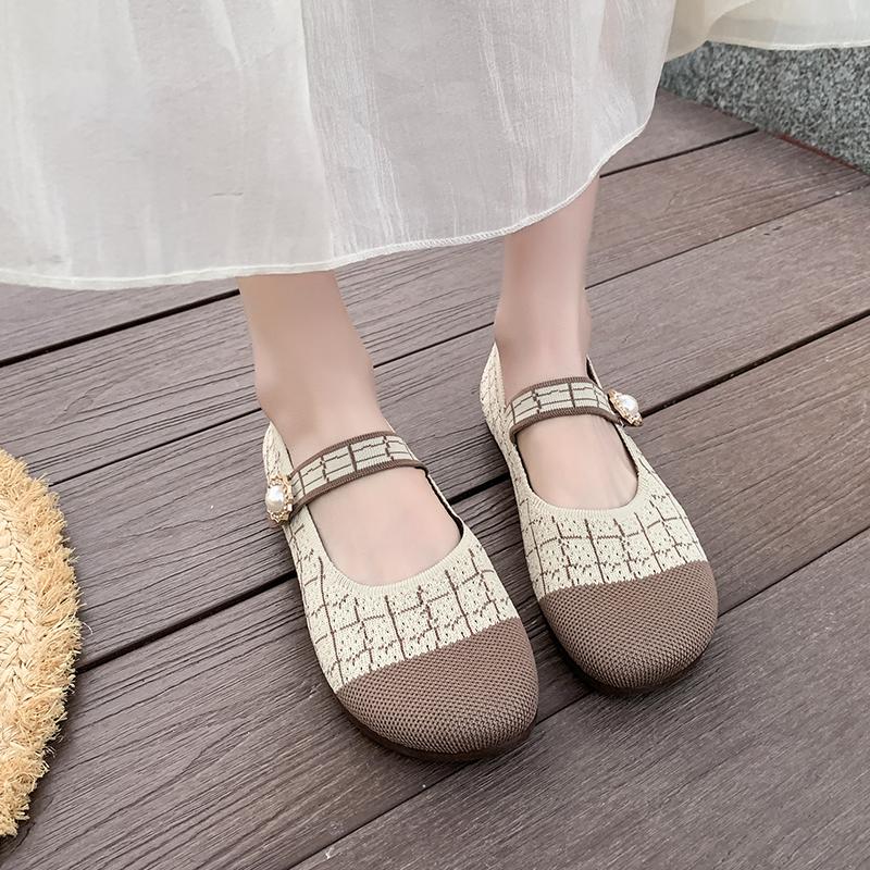 2024 Spring/Summer Ballet Flat Shoes Women's Casual Shoes Flat Heels Anti Slip Fashion Versatile Knitted Women's Shoes