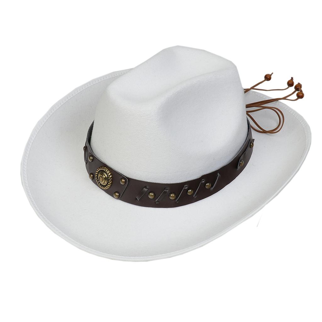Unisex Western Cowboy Hat Wide Brim Roll‑Up Brim Double‑Top Felt Fedora Hat,10 Colors,Multiple Optional Detachable Hat Bands